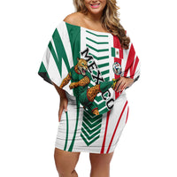 Personalized Mexico Football Off Shoulder Short Dress Mexican Flag Jaguar Mascot Soccer Ball