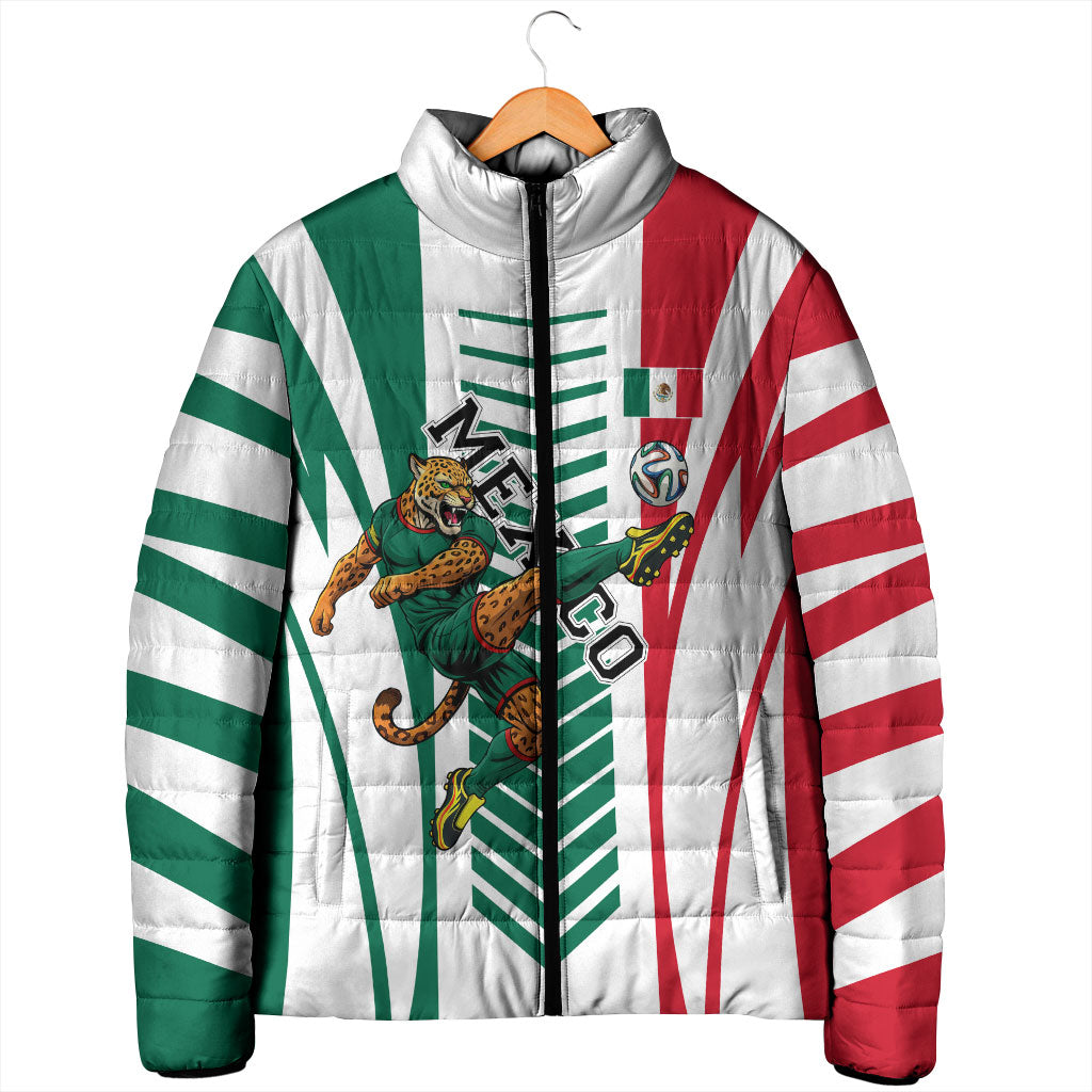 Personalized Mexico Football Padded Jacket Mexican Flag Jaguar Mascot Soccer Ball