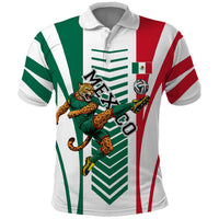 Personalized Mexico Football Polo Shirt Mexican Flag Jaguar Mascot Soccer Ball