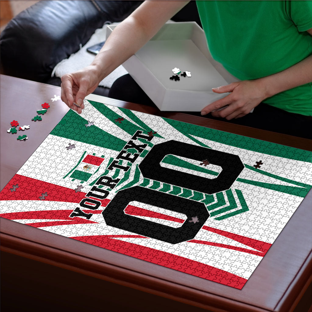 Personalized Mexico Football Puzzle Mexican Flag Jaguar Mascot Soccer Ball