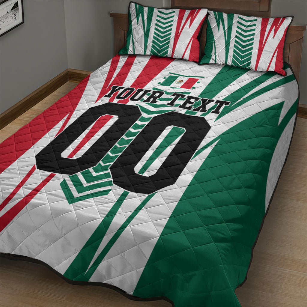 Personalized Mexico Football Quilt Bed Set Mexican Flag Jaguar Mascot Soccer Ball
