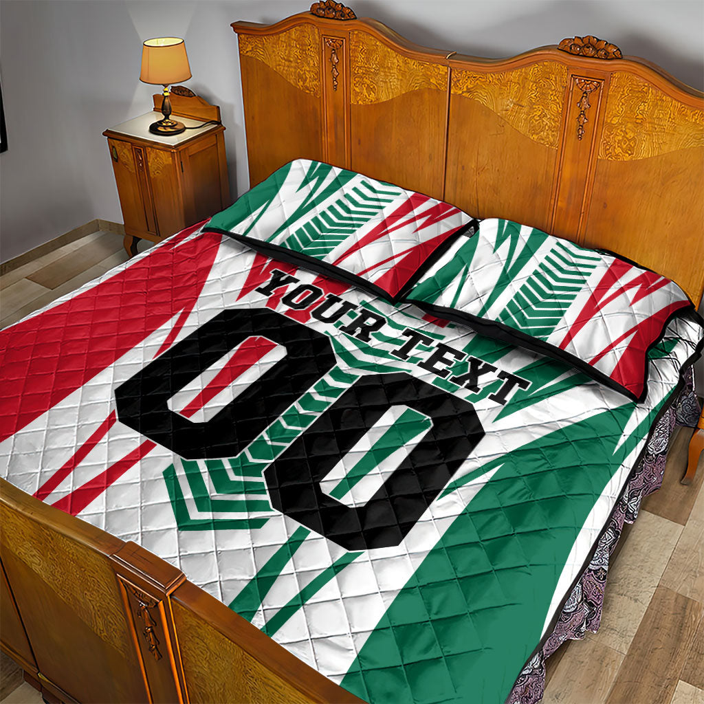 Personalized Mexico Football Quilt Bed Set Mexican Flag Jaguar Mascot Soccer Ball
