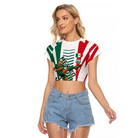 Personalized Mexico Football Raglan Cropped T Shirt Mexican Flag Jaguar Mascot Soccer Ball