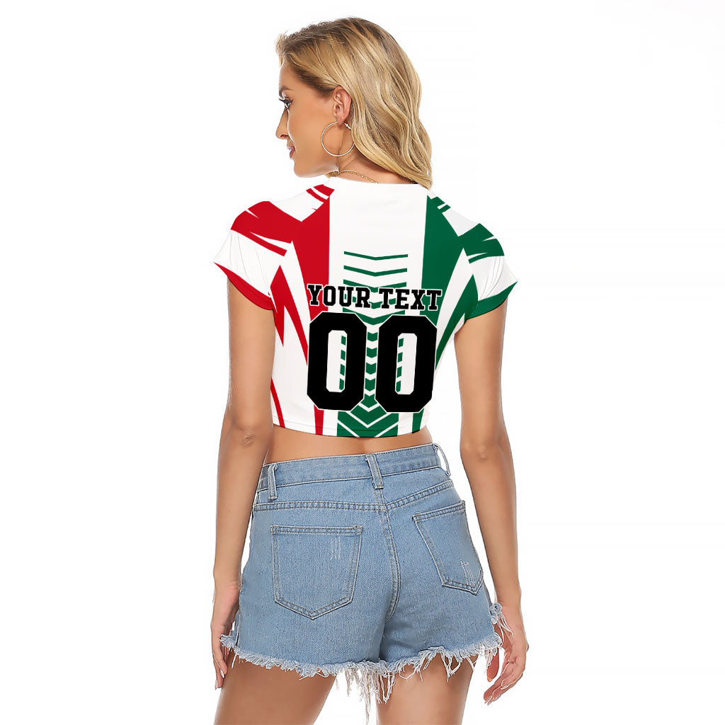 Personalized Mexico Football Raglan Cropped T Shirt Mexican Flag Jaguar Mascot Soccer Ball