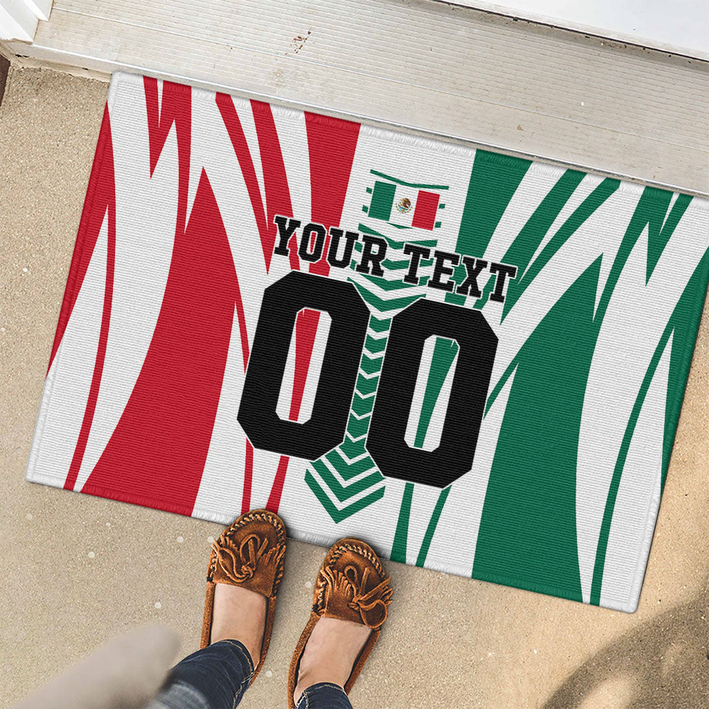 Personalized Mexico Football Rubber Doormat Mexican Flag Jaguar Mascot Soccer Ball