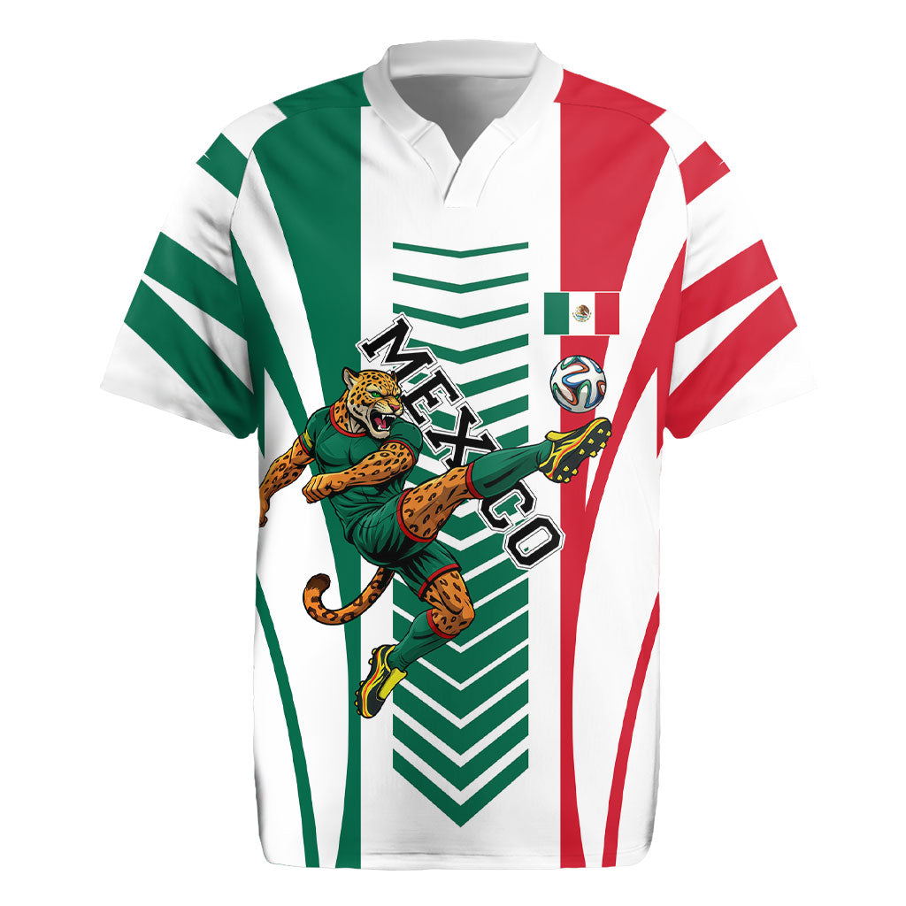 Personalized Mexico Football Rugby Jersey Mexican Flag Jaguar Mascot Soccer Ball