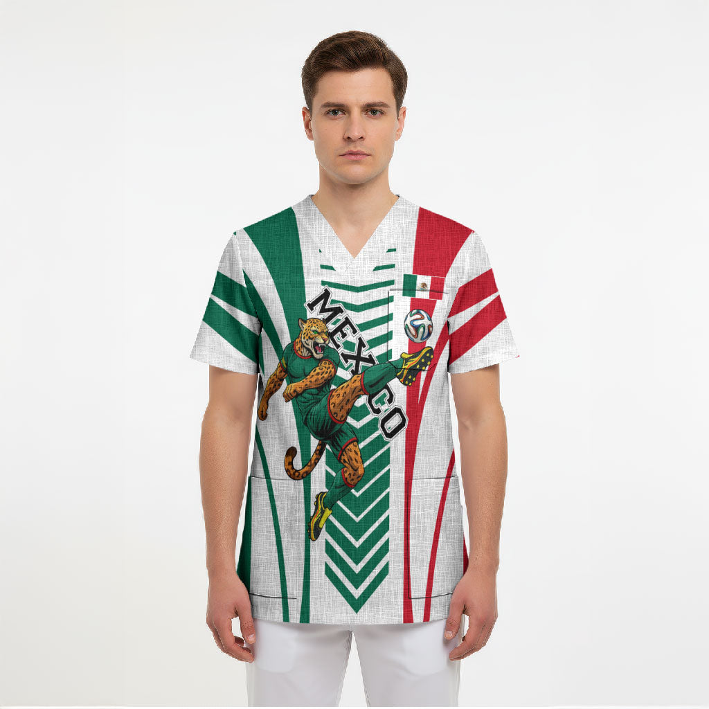 Personalized Mexico Football Scrub Top Mexican Flag Jaguar Mascot Soccer Ball