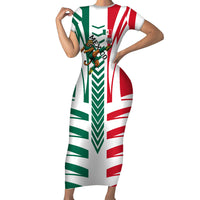 Personalized Mexico Football Short Sleeve Bodycon Dress Mexican Flag Jaguar Mascot Soccer Ball