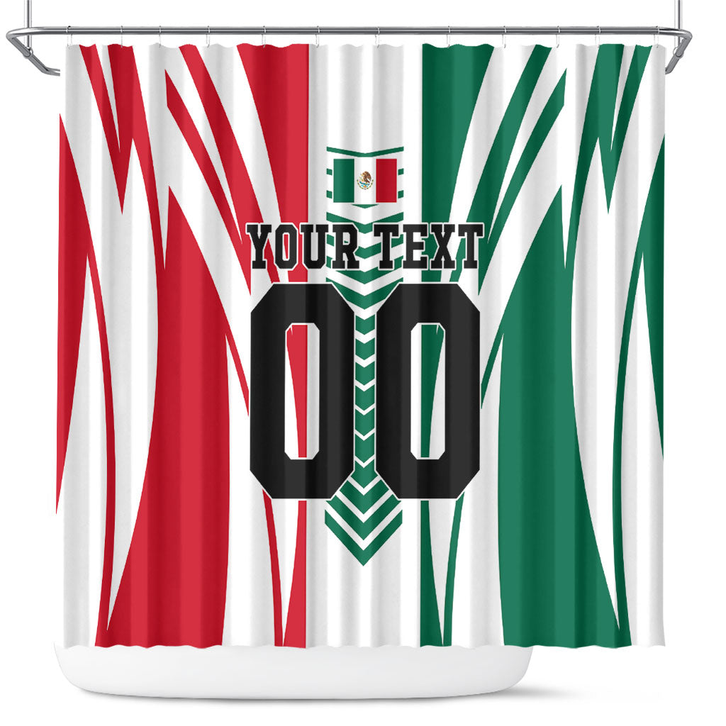 Personalized Mexico Football Shower Curtain Mexican Flag Jaguar Mascot Soccer Ball
