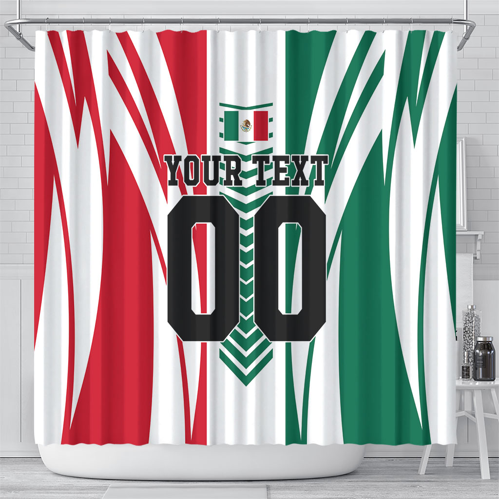 Personalized Mexico Football Shower Curtain Mexican Flag Jaguar Mascot Soccer Ball