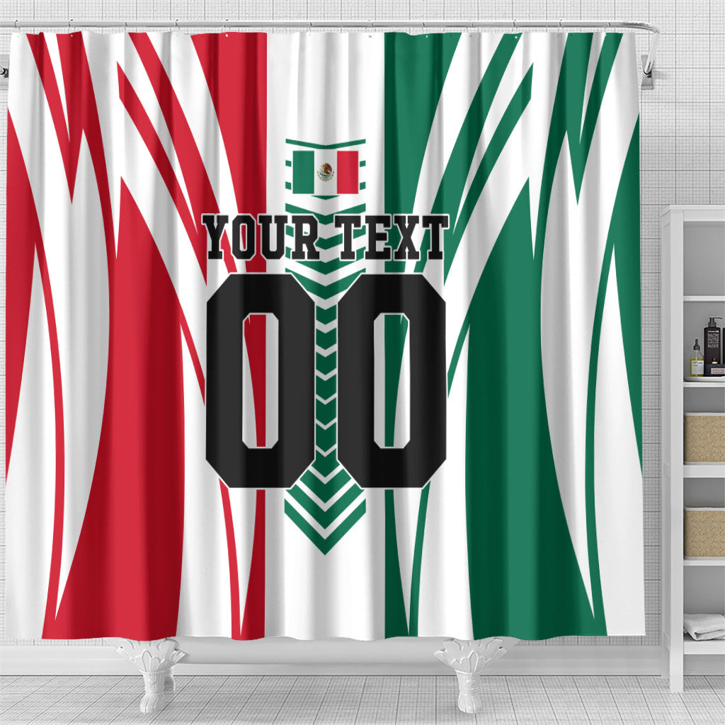 Personalized Mexico Football Shower Curtain Mexican Flag Jaguar Mascot Soccer Ball