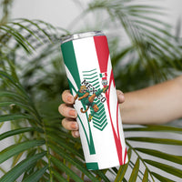 Personalized Mexico Football Skinny Tumbler Mexican Flag Jaguar Mascot Soccer Ball