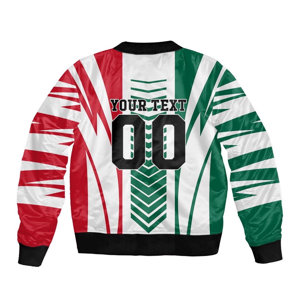 Personalized Mexico Football Sleeve Zip Bomber Jacket Mexican Flag Jaguar Mascot Soccer Ball