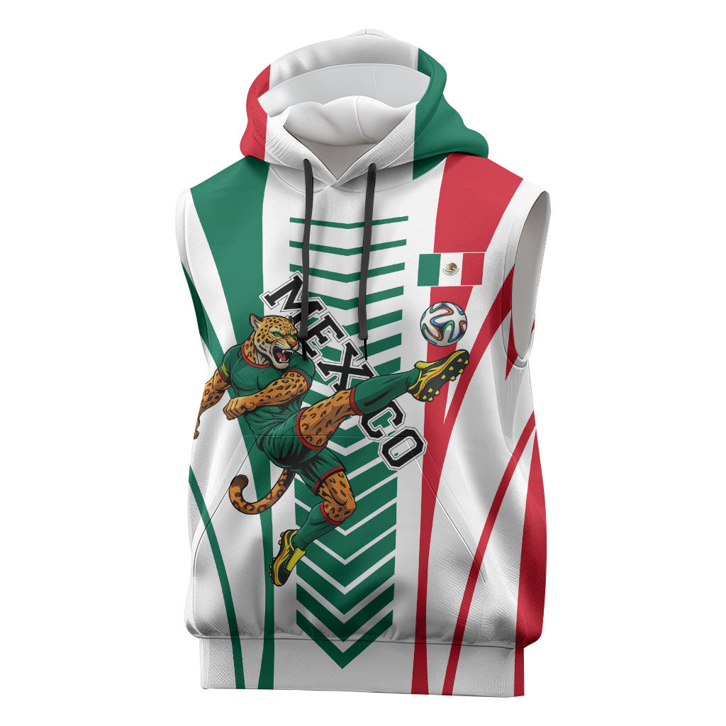 Personalized Mexico Football Sleeveless Hoodie Mexican Flag Jaguar Mascot Soccer Ball
