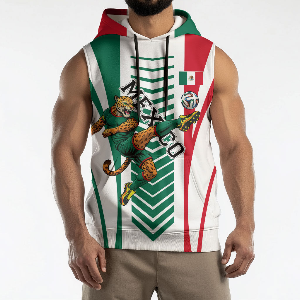 Personalized Mexico Football Sleeveless Hoodie Mexican Flag Jaguar Mascot Soccer Ball