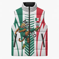 Personalized Mexico Football Sleeveless Puffer Jacket Mexican Flag Jaguar Mascot Soccer Ball