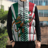 Personalized Mexico Football Sleeveless Puffer Jacket Mexican Flag Jaguar Mascot Soccer Ball