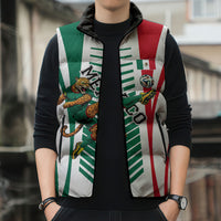 Personalized Mexico Football Sleeveless Puffer Jacket Mexican Flag Jaguar Mascot Soccer Ball