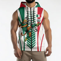 Personalized Mexico Football Sleeveless Zip Hoodie Mexican Flag Jaguar Mascot Soccer Ball