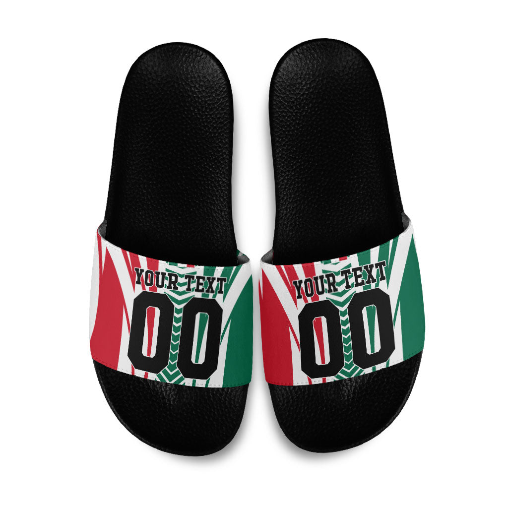 Personalized Mexico Football Slide Sandals Mexican Flag Jaguar Mascot Soccer Ball