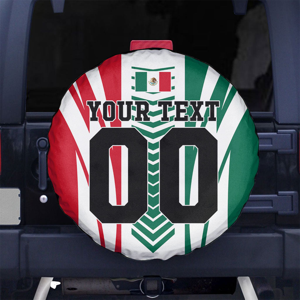 Personalized Mexico Football Spare Tire Cover Mexican Flag Jaguar Mascot Soccer Ball