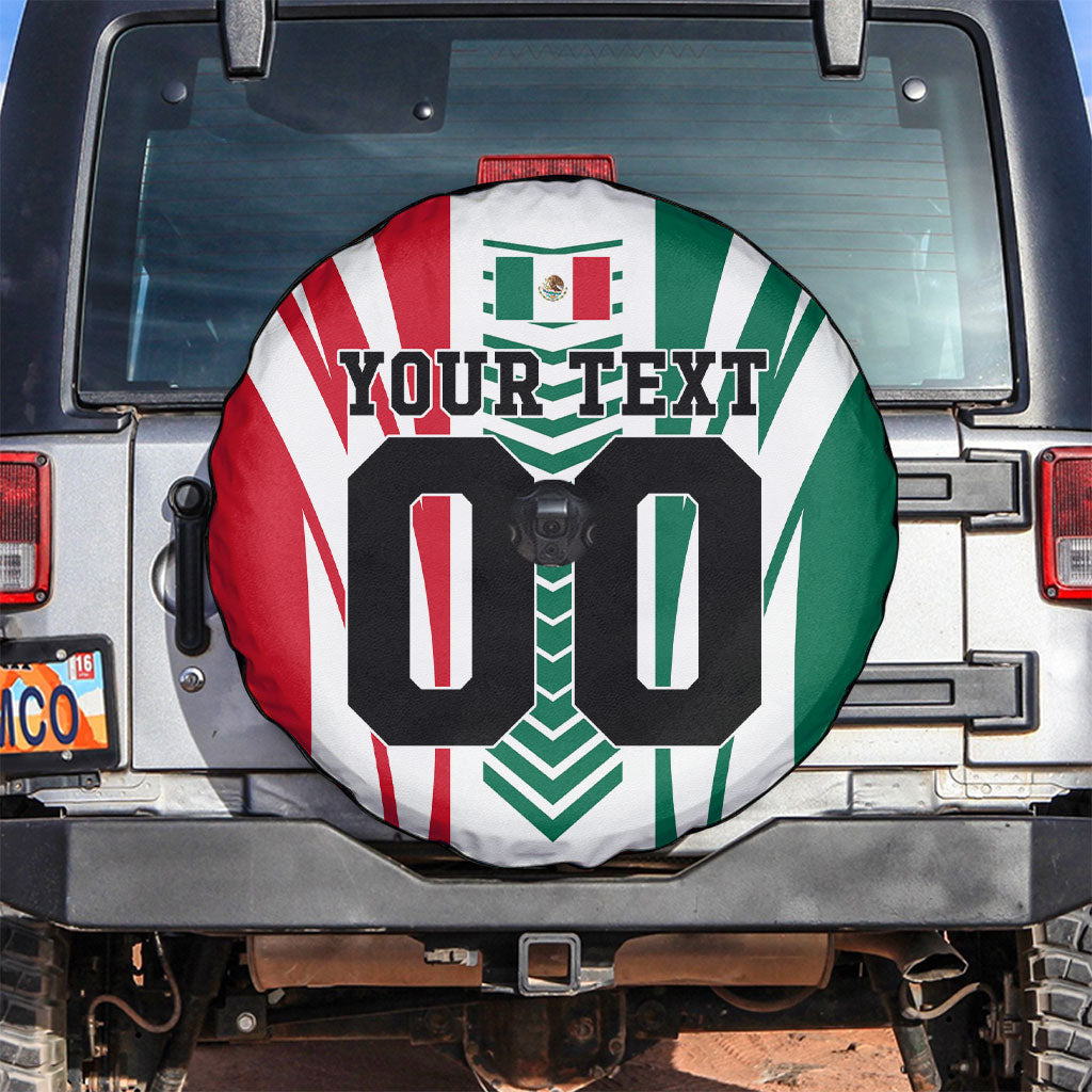 Personalized Mexico Football Spare Tire Cover Mexican Flag Jaguar Mascot Soccer Ball