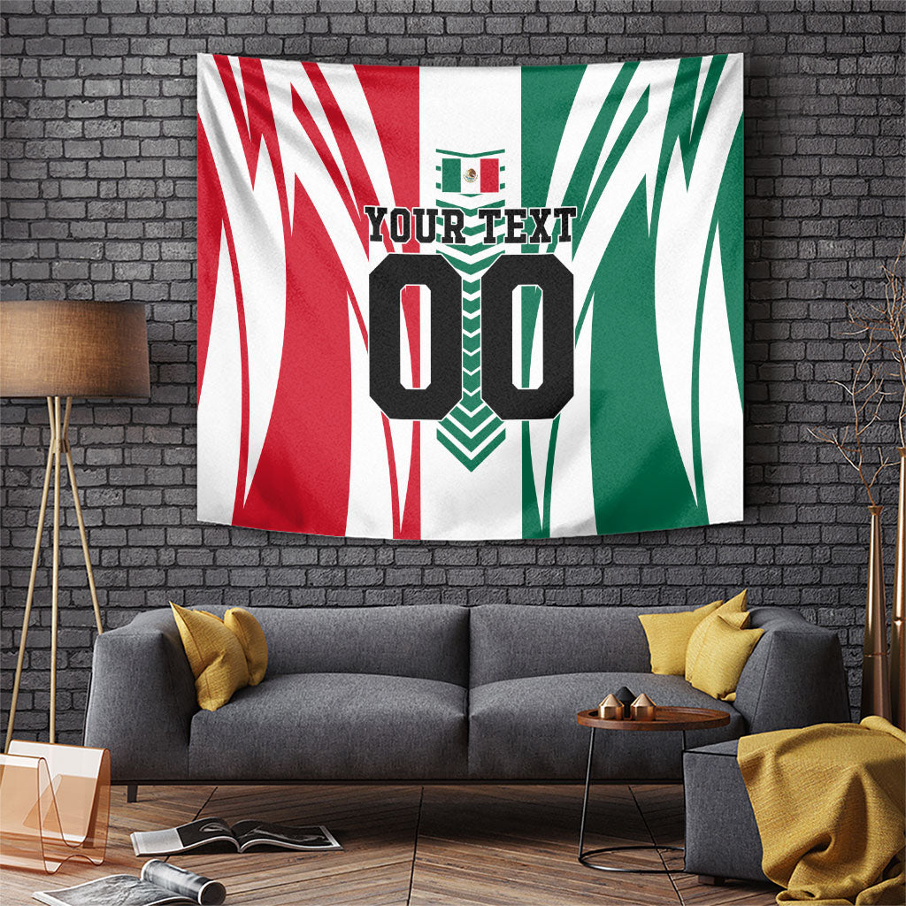 Personalized Mexico Football Tapestry Mexican Flag Jaguar Mascot Soccer Ball