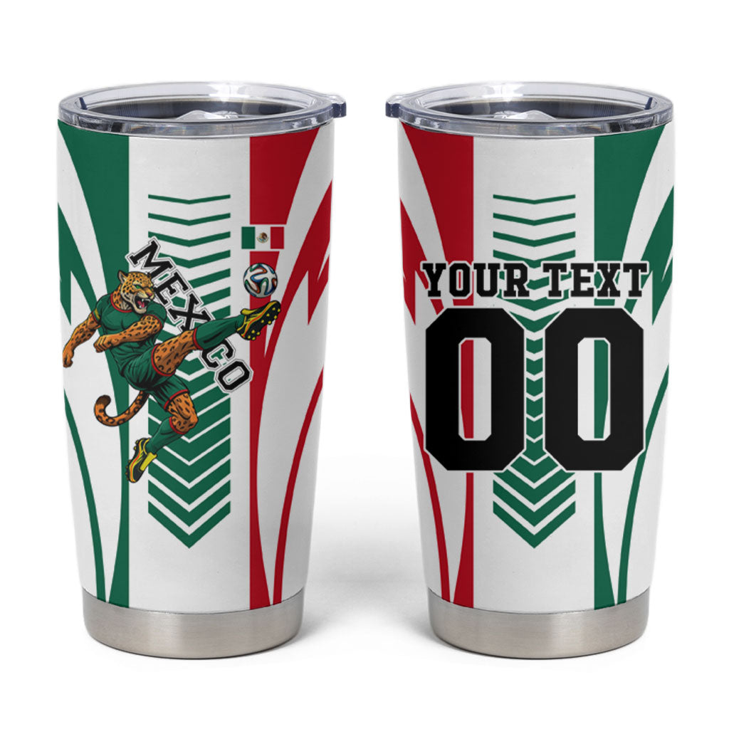 Personalized Mexico Football Tumbler Cup Mexican Flag Jaguar Mascot Soccer Ball
