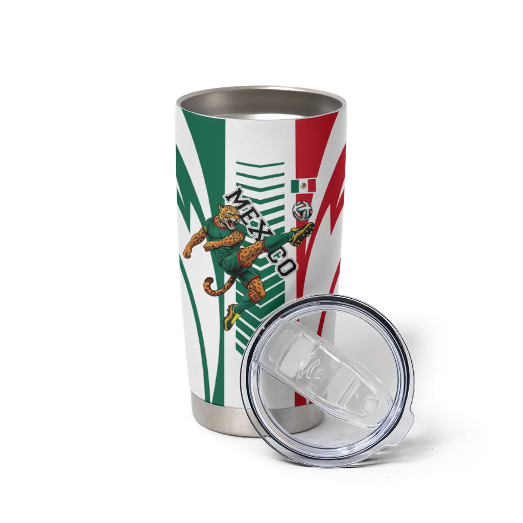 Personalized Mexico Football Tumbler Cup Mexican Flag Jaguar Mascot Soccer Ball