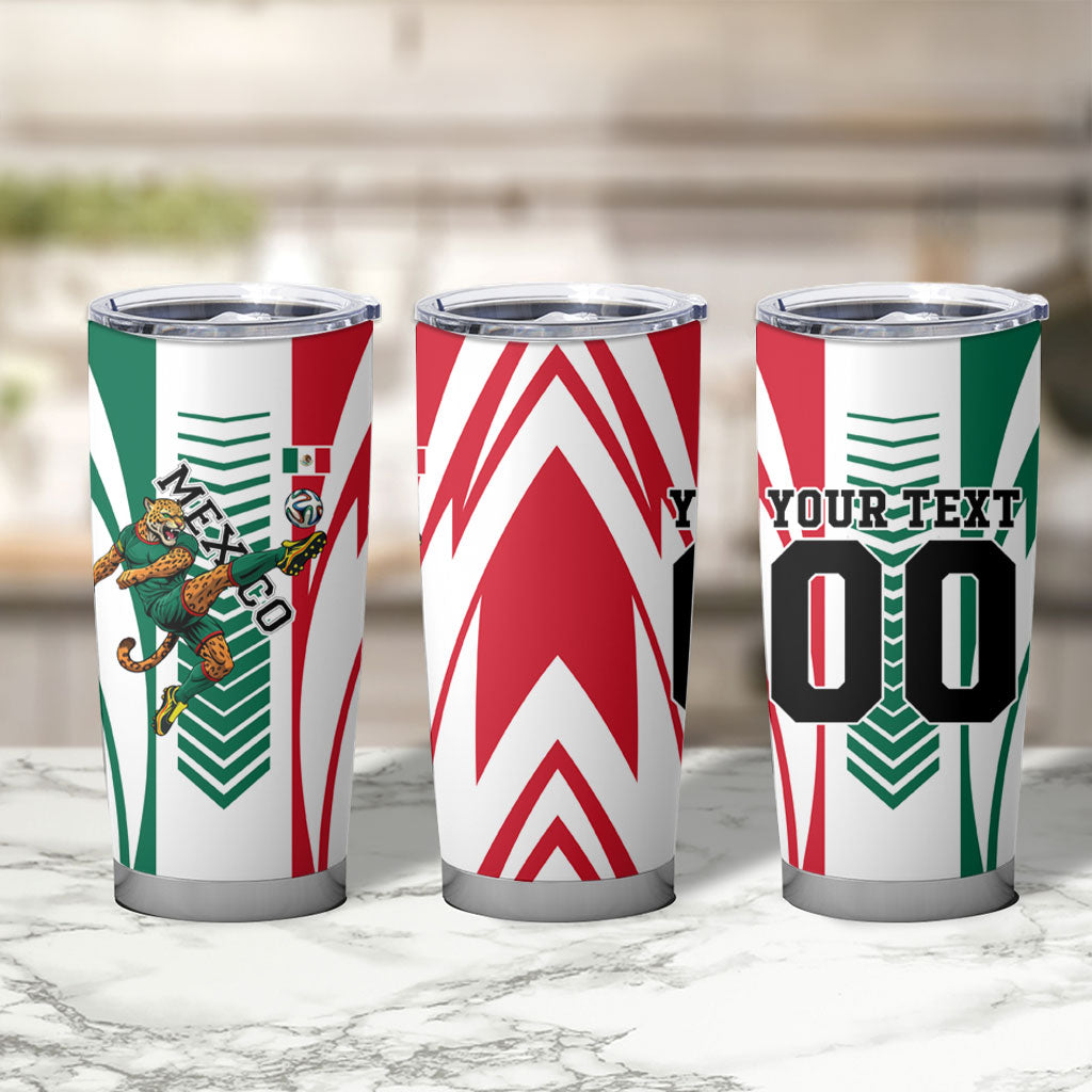 Personalized Mexico Football Tumbler Cup Mexican Flag Jaguar Mascot Soccer Ball