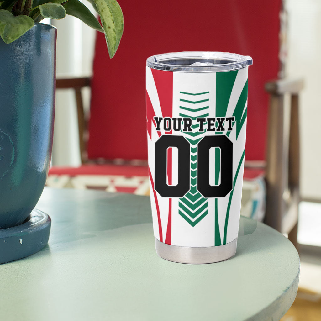 Personalized Mexico Football Tumbler Cup Mexican Flag Jaguar Mascot Soccer Ball