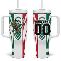 Personalized Mexico Football Tumbler With Handle Mexican Flag Jaguar Mascot Soccer Ball