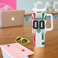 Personalized Mexico Football Tumbler With Handle Mexican Flag Jaguar Mascot Soccer Ball