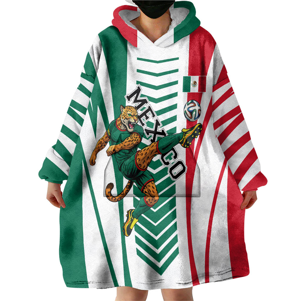 Personalized Mexico Football Wearable Blanket Hoodie Mexican Flag Jaguar Mascot Soccer Ball