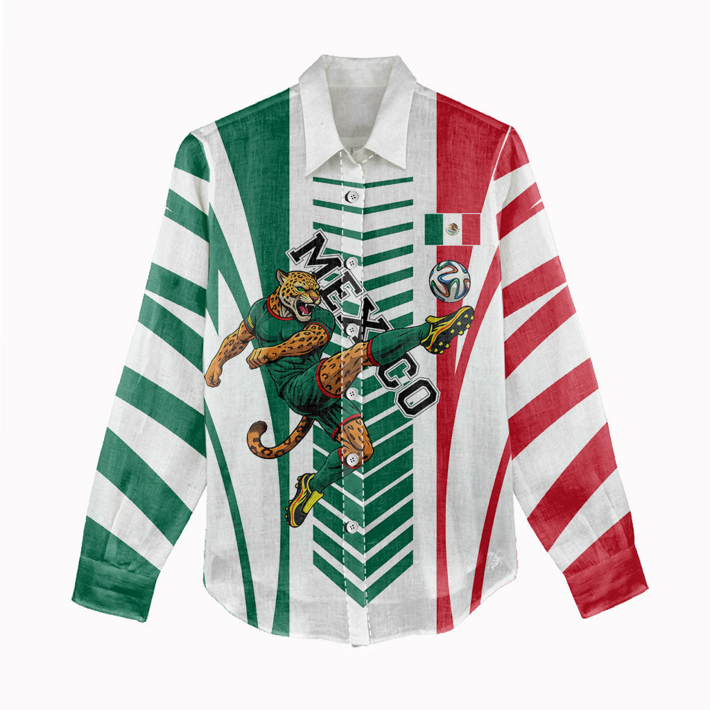 Personalized Mexico Football Women Casual Shirt Mexican Flag Jaguar Mascot Soccer Ball