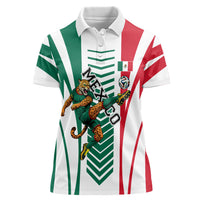 Personalized Mexico Football Women Polo Shirt Mexican Flag Jaguar Mascot Soccer Ball