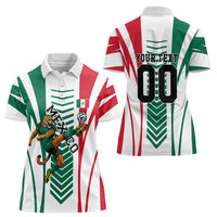 Personalized Mexico Football Women Polo Shirt Mexican Flag Jaguar Mascot Soccer Ball