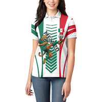 Personalized Mexico Football Women Polo Shirt Mexican Flag Jaguar Mascot Soccer Ball