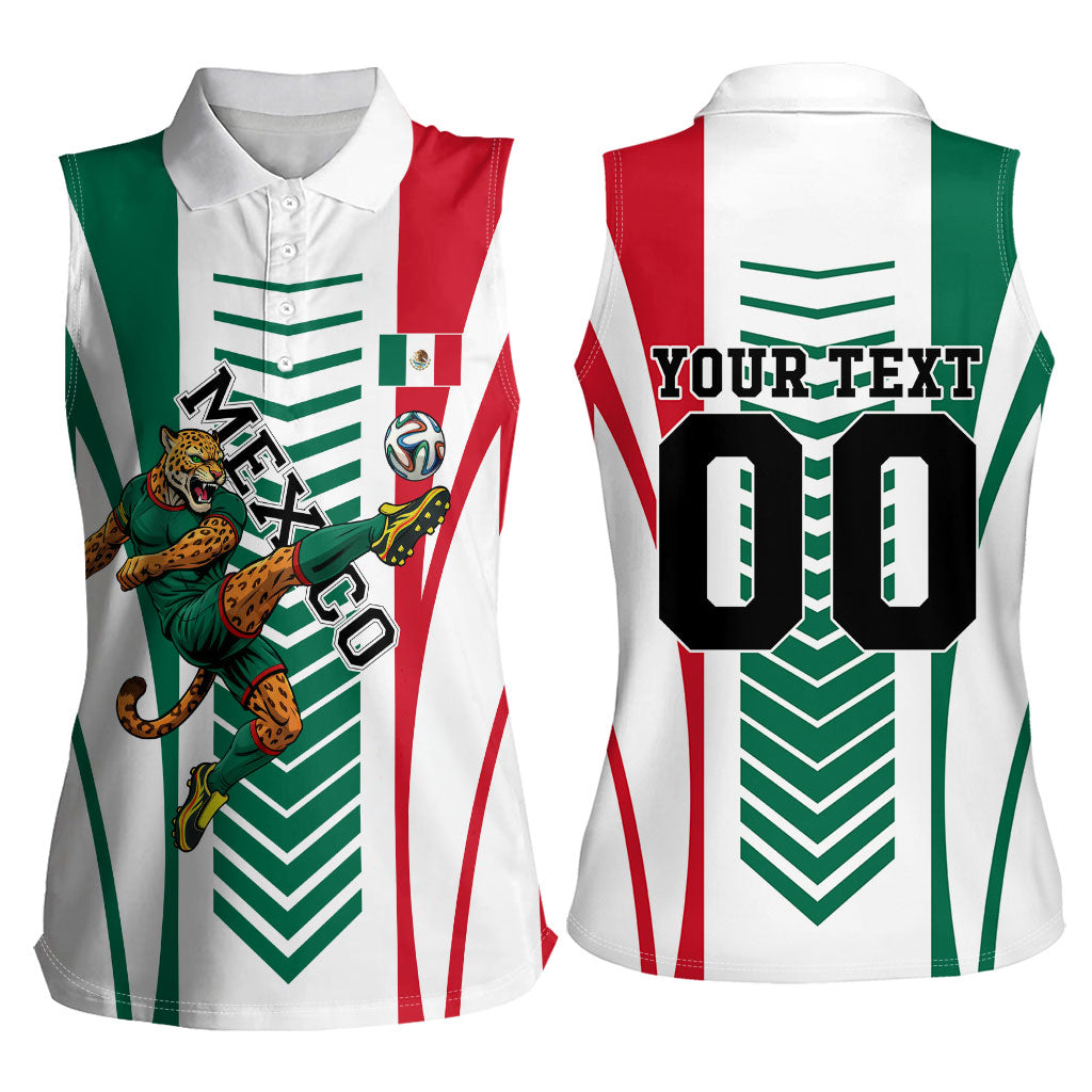 Personalized Mexico Football Women Sleeveless Polo Shirt Mexican Flag Jaguar Mascot Soccer Ball