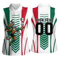 Personalized Mexico Football Women Sleeveless Polo Shirt Mexican Flag Jaguar Mascot Soccer Ball