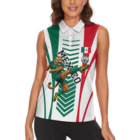 Personalized Mexico Football Women Sleeveless Polo Shirt Mexican Flag Jaguar Mascot Soccer Ball