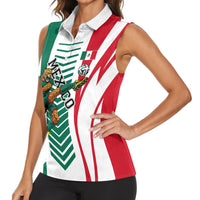 Personalized Mexico Football Women Sleeveless Polo Shirt Mexican Flag Jaguar Mascot Soccer Ball