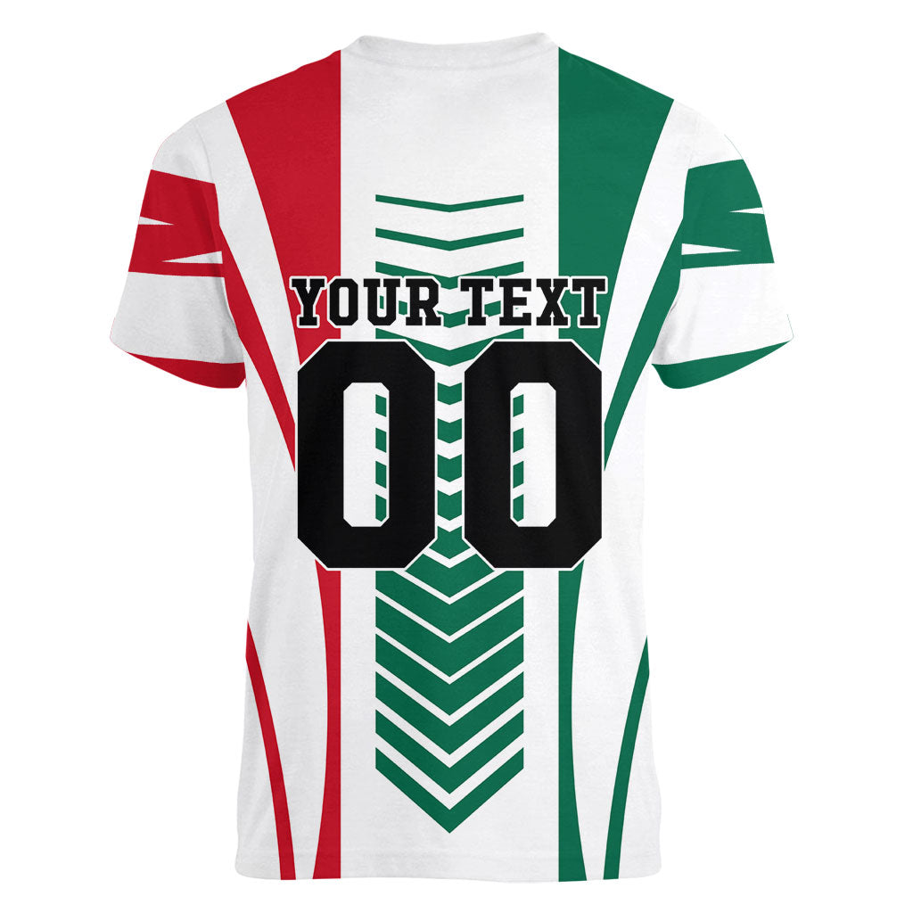 Personalized Mexico Football Women V-Neck T-Shirt Mexican Flag Jaguar Mascot Soccer Ball