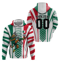 Personalized Mexico Football Zip Hoodie Mexican Flag Jaguar Mascot Soccer Ball