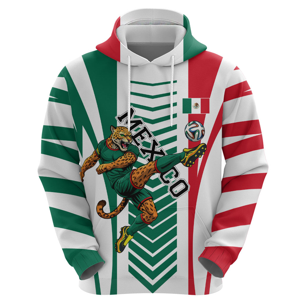 Personalized Mexico Football Zip Hoodie Mexican Flag Jaguar Mascot Soccer Ball