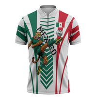 Personalized Mexico Football Zipper Polo Shirt Mexican Flag Jaguar Mascot Soccer Ball