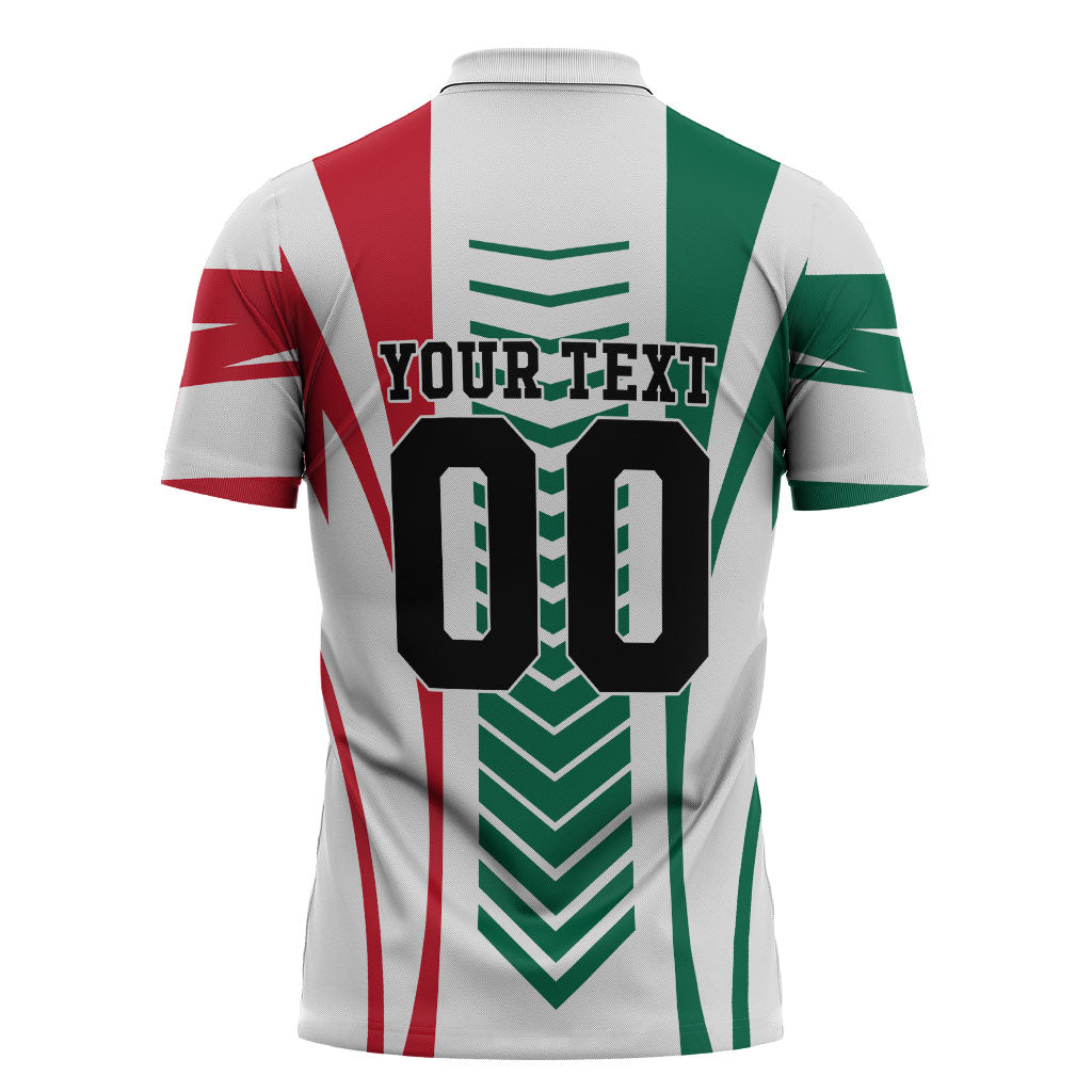 Personalized Mexico Football Zipper Polo Shirt Mexican Flag Jaguar Mascot Soccer Ball