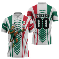 Personalized Mexico Football Zipper Polo Shirt Mexican Flag Jaguar Mascot Soccer Ball