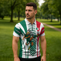 Personalized Mexico Football Zipper Polo Shirt Mexican Flag Jaguar Mascot Soccer Ball