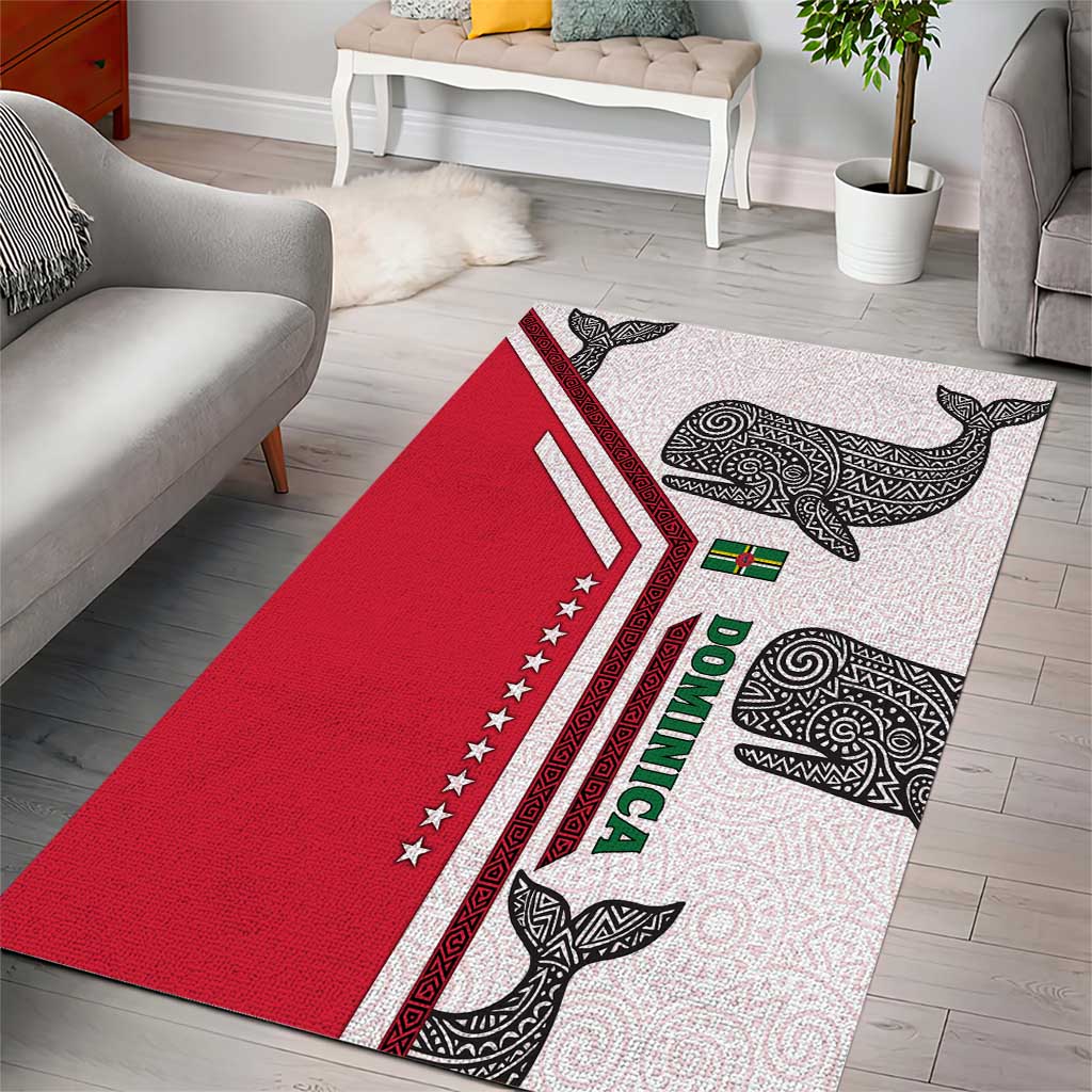 Dominica Flag Area Rug Tribal Turtle Pattern Red and White with Island Stars Design - Wonder Print Shop